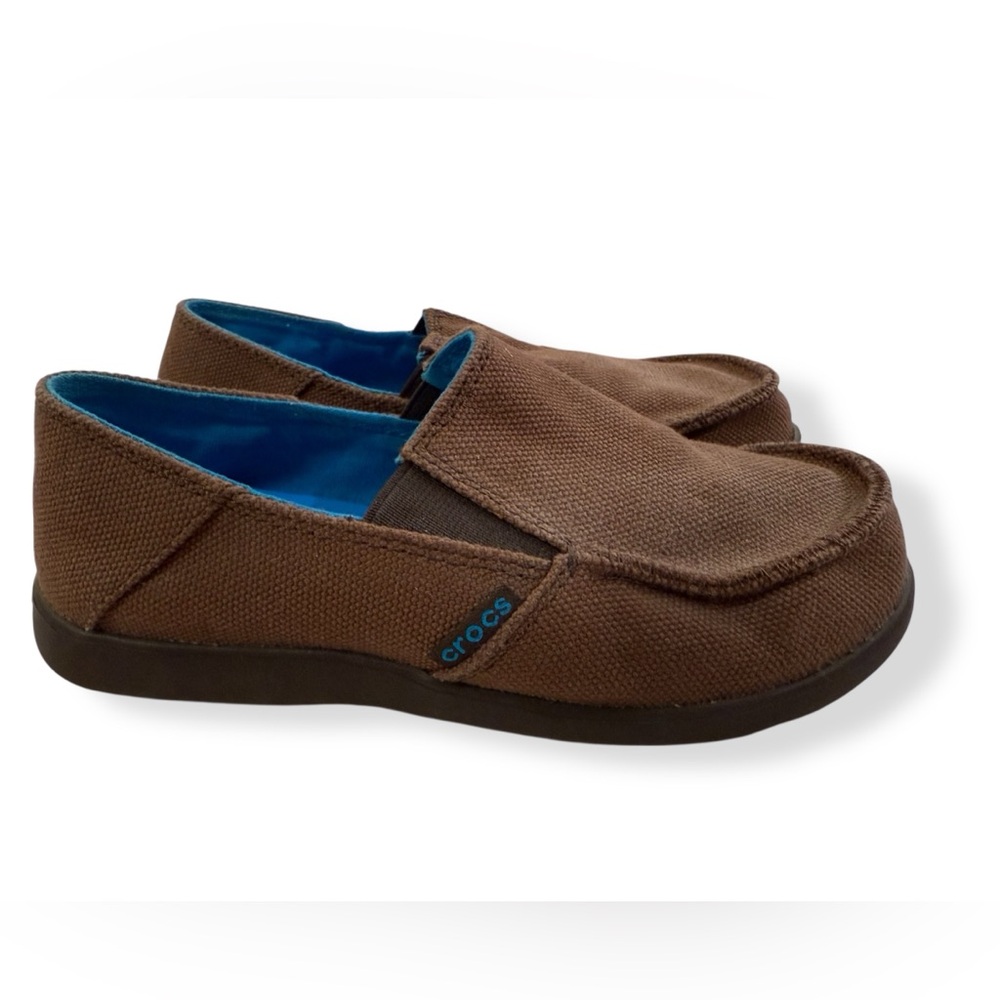 CROCS Youth Canvas Loafer 15576 Kids Boys Size 2 J2 Junior Brown Slip On Shoes